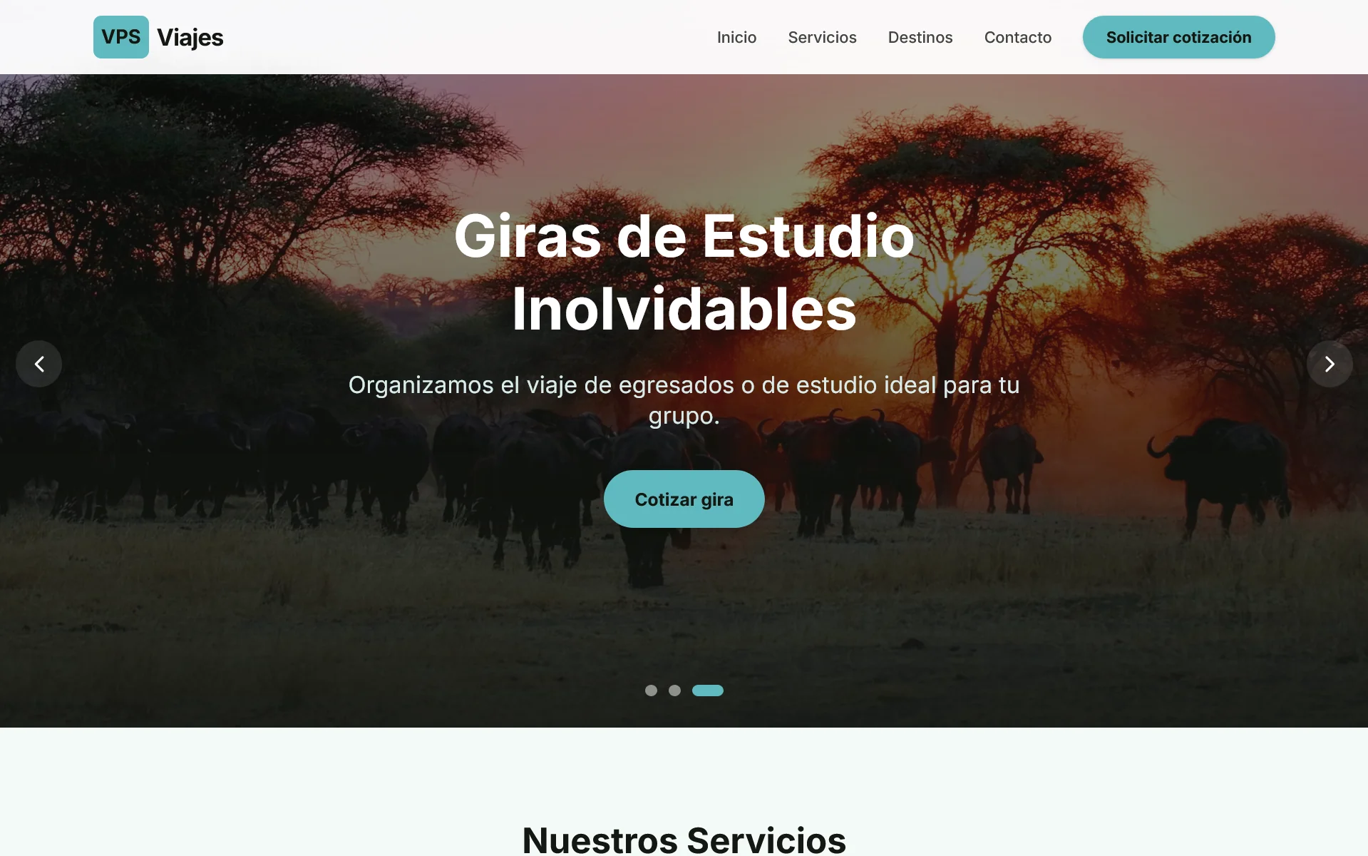 Interfaz de vpsviajes.cl — VPSViajes Turismo & Landing Page
