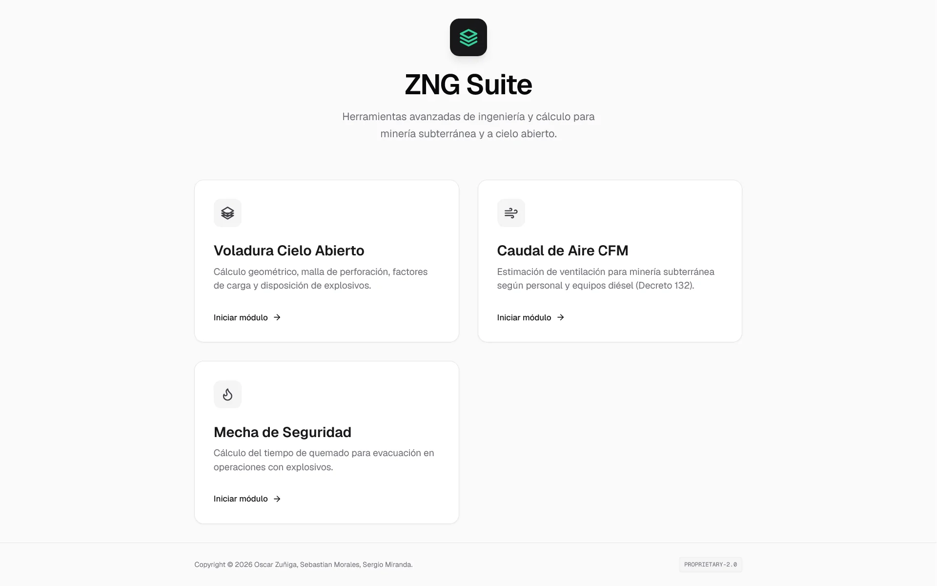Interfaz de zng.soyelseba.cl — POC Herramientas Calculistas Minería